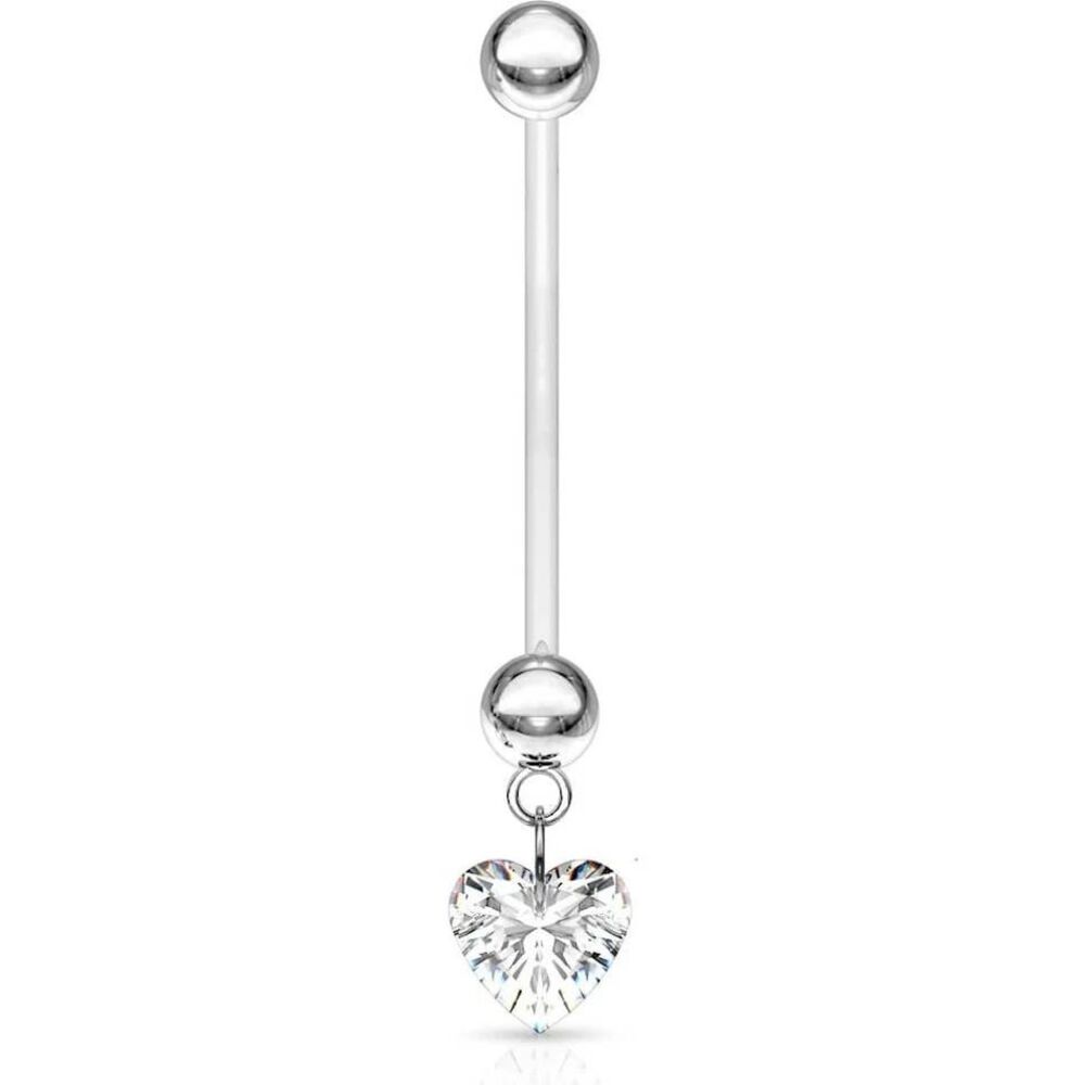 Pregnancy Clear Heart Navel Ring – 14G BioFlex 1” Bar